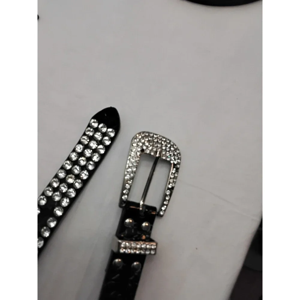 Womens  Sz XLarge Belt Leather Black Studded Cowgirl Bling
